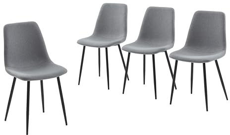 BAÏTA Lot de 4 chaises Estelle Tissu Gris Clair Pieds en métal Noir