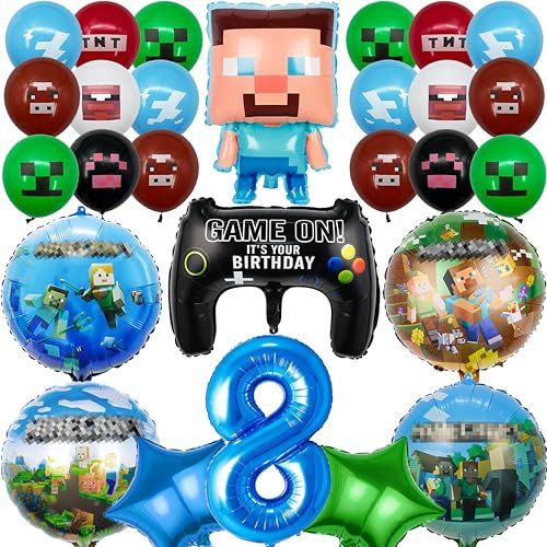 MLPNFLOS 27 Stück Geburtstagsdeko 8 Jahre Junge, Luftballons Geburtstag, Party Deko Ballons Set für Kinder (8)
