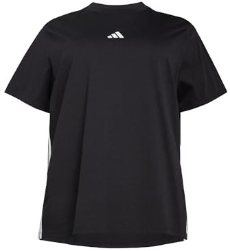 adidas Women's Essentials 3-Stripes Cotton T-Shirt (Plus Size), Black/White, XL Plus