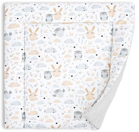 Wickelauflage für Babys 75x72 cm - Weiche Baumwolle, Abwaschbar - Wickelkommode & Wickeltischauflage Hellgrau Eulen
