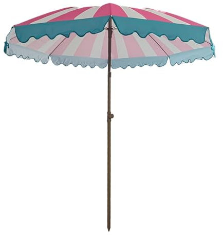 Striped Beach Umbrella Tilt Sun Shelter, 7ft Small Round Parasol, Portable Outdoor Garden Umbrella with UV Protection 50+, Waterproof, Height Adjustable(Pink-stripe)
