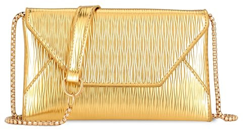 Faletony Women‘s Envelope Clutches Bags Pleated Gold Clutch Bag with Chain Strap Evening Bag for Cocktail Party Prom