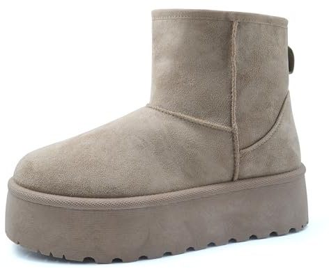 Procity Plateau Boots Damen Stiefeletten Plateau Warm Gefüttert mit der Profilsohle Khaki 38