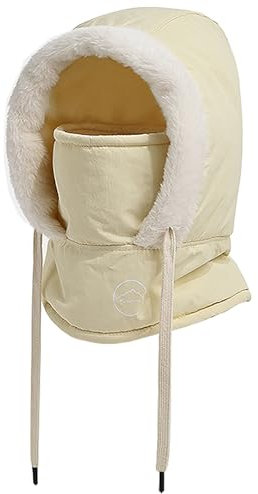WANYIG Mütze Damen Wintermütze Schal Set Balaclava Winter Sturmhaube Schal und Mütze Set Haube Wasserdicht Winddicht Damenmützen Skimaske für Damen Herren(Beige)