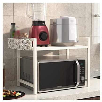 Soporte ajustable de acero al carbono para microondas con cesta estable y sin agitaciones, estante de encimera para organizar la cocina