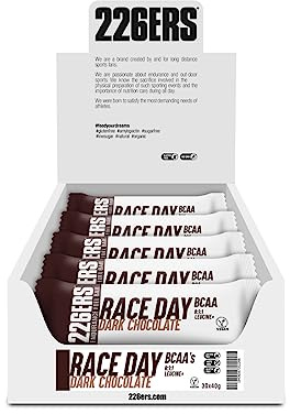 226ERS Renntag – BCAA, Sports Energy Bar, dunkle Schokolade 30 x 40g | Kohlenhydrate mit BCAAs 8:1:1, gluten- und laktosefrei, veganfreundlich, leicht zu kauen, palmölfrei