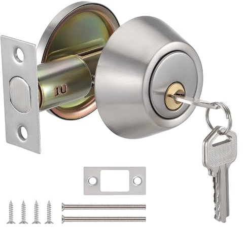 Coolty Juego de cerradura de cerrojo de un solo cilindro con llave de seguridad para puerta de entrada (plateado)