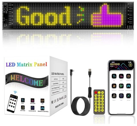 Comius Sharp Letrero LED para Coche, 3,62x14,72 Pulgadas Panel de Matriz LED, Luz de Ojos de Diablo para Coches, Lámpara de Ojos Colorida Pantalla Suave para Coche, Pantalla Flexible Programable