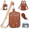 Travistar Brusttasche Sling Bag Damen Herren 2 in 1 Rucksack Damen Wickeltasche mit 2 Abnehmbare Schultergurte und Feuchttuch-Tasche, PU Leder Umhängetasche Schultertasche Crossbody Bag Damen Braun