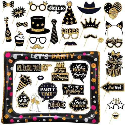 KiKiHong 37 Stück Aufblasbarer Fotorahmen Geburtstag Mit Fotorahmen Aufblasbar,Fotobox Accessoires Geburtstag,Geburtstagsfeier lustige Fotorequisiten,Party Zubehör,Party Deko