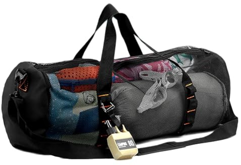 Low Duffe MESH - Netz-Reise-Duffle, Trockentasche | Mehrzweck-Turnbeutel und große Größe für Ausrüstung, Sportausrüstung, Wäscherei, atmungsaktive Netz- und Tasche, Schwarz, 22.83x10.63x10.63