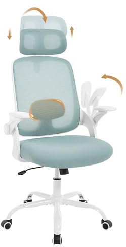 WOLTU Sedia Ufficio Ergonomica con Poggiatesta e Braccioli Regolabili, Supporto Lombare, Poltrona Scrivania Girevole in Rete Traspirante Funzione Dondolo, Blu