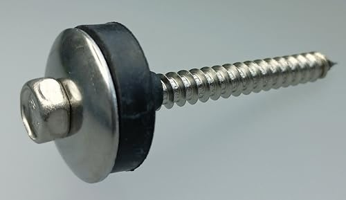Spezial-Edelstahl-Schrauben PID Typ A für Holzunterkonstruktion mit Spitze D 6,5x 64mm incl. Edelstahl-Unterlegscheibe U25 und weichmacherfreier EDDM-Pilzdichtung; (25)