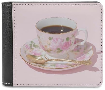 Jubonexis Ensemble de tasse à thé et soucoupe en cuir synthétique souple à deux volets, porte-monnaie, étui de carte de crédit, porte-cartes, portefeuille fin pour hommes et femmes