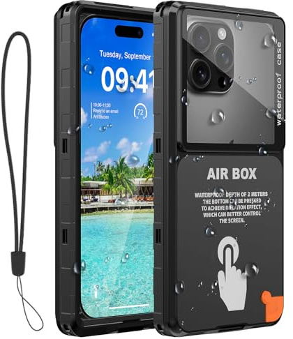 Custodia impermeabile per iPhone 16/15/14/13/12 Pro Max, Samsung S25/S24/S23 Ultra (nero)