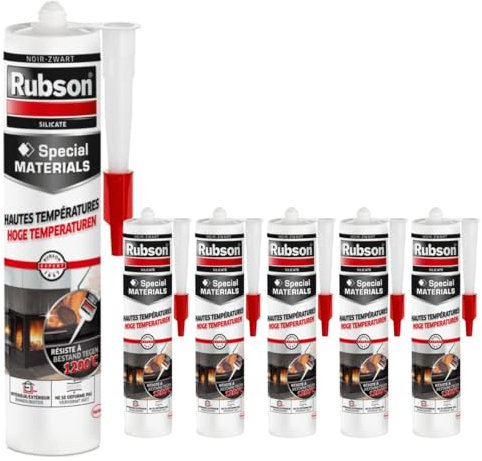 Hochtemperatur Dichtmasse Schwarz – Hitzebeständiger Silikat-Dichtstoff bis 1200°C – 1K Ofendichtmasse für Kamin, Grill, Ofen, Heizung (6 x 280ml)