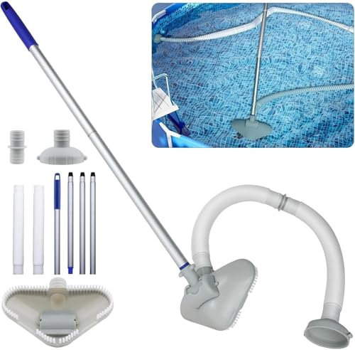 Genérico Aspirador Piscina Manual + Limpiafondos Desmontable con Cabezal Aspiración, Mango Telescópico 144 cm y Manguera - para Piscinas Enterradas, Hinchables y Superficie
