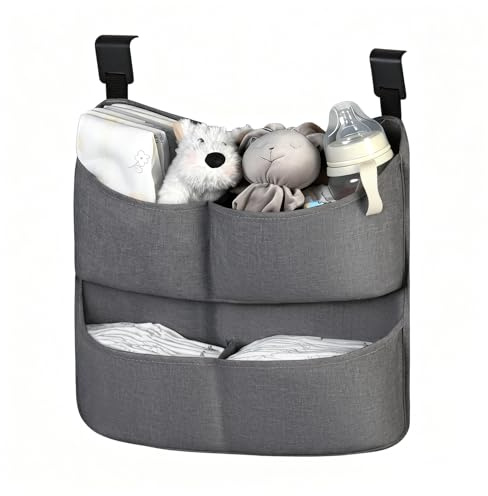 cutebeams Hanging Diaper Caddy for Crib, Diaper Organizer for Changing Table, Bassinet, Stroller, Playpen accessories – Large Capacity Baby Diaper Caddy Organizer with 4 Deep Pockets