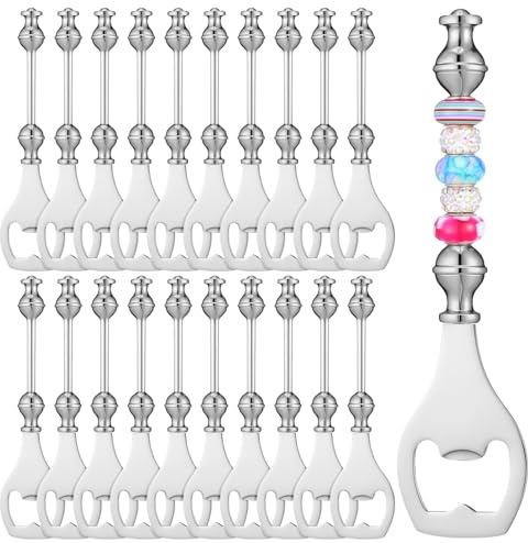 20pcs Beadable Beer Opener Reusable Bottle Opener Decorative for Bartenders DIY Flat Beer Bottle Openers Beaded Bottles Openers DIY Bead Metal Silver Wine Stoppers for Crafts Fall Bar Party Favor