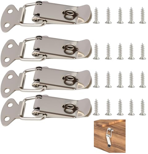 Juego de 4 cierres de palanca de acero inoxidable 72 mm con orificio para candado y tornillos incluidos – Pestillo de resorte, cerradura de palanca, abrazadera rápida para cajas, herramientas