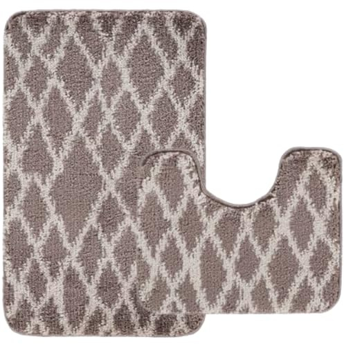 Nest & Nibble Bath Mats 2 Piece Set Non Slip Bath Mat & Toilet Rug – Soft Microfiber, Quick Dry, Machine Washable, Water Absorbent Shower Mats – Bathroom Carpet Essentials (Mink Design2, 50x80)