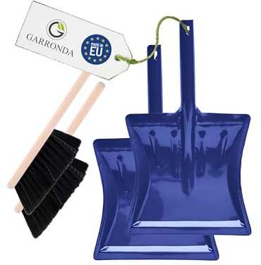 Garronda Kehrschaufel Set 2 Stück mit komplett aus Metall gefertigter Schaufel und Handfeger aus Holz und Synthetik Kehrbesen für Haushalt GD-0172 (Schwarz + Blau)