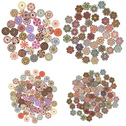300 Pezzi Bottoni in Legno Rotondi Vintage, Bottoni Handmade A Forma Di Fiore con 2 Fori, 15 mm 20 mm Pulsante Artigianato Misti Decorativi per Cucito A Maglia Abbigliamento Decorare Fai da Te