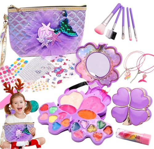 Kinderschminke – 26-teiliges Kosmetikset, waschbar, Meerjungfrau-Motiv, waschbar, für Geburtstag, Weihnachten, Prinzessin, 3 12 Jahre