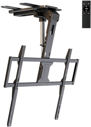 TV-Deckenhalterung Elektrisch für 37-86 Zoll – Motorisierte TV Halterung Decke Klappbar & Neigbar mit Fernbedienung, bis 45 kg, VESA-Erweiterungsplatten für Flexible TV-Montage, Schwarz