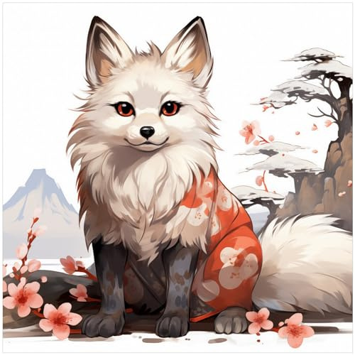 Wallario Memoboard aus Glas mit Motiv, Magnet-Tafel in 50 x 50 cm in Premium Qualität Fuchs mit Kirschblüten