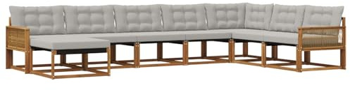 vidaXL Outdoor-Sofagarnitur mit Kissen 8 pcs Natürlich und Hellgrau, Moderne Garten-Sofa-Set, robuster Akazienholz, Bequeme Liege, stilvolle Freizeitmöbel für draußen