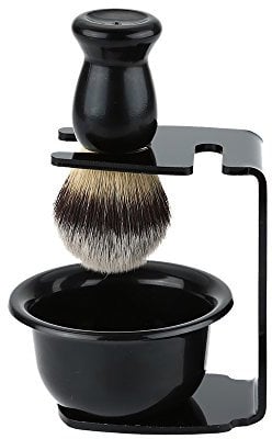 3 In 1 Shaving Brush Kit- Shaving Frame Base & Shaving Soap Bowl & Bristle Hair Shaving Brush, Men's Shaving Set Shaving Brush with Acrylic Shaving Stand Holer Perfect for Men's Wet Shaving