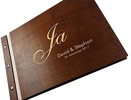 Gästebuch aus Holz zur Hochzeit, Geburstag, Jubiläum personalisiert Hochzeitsbuch Hochzeitsgästebuch graviert Individuell Wunschlogo Wunschnamen Wunschdatum (50 Blätter (100 Seiten))