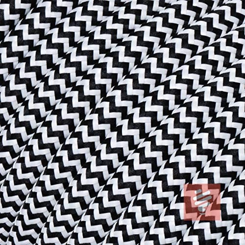 20 Meter - Textilkabel für Lampe, Stoffkabel 2-adrig (2x0,75mm²) Schwarz-Weiß zick/zack