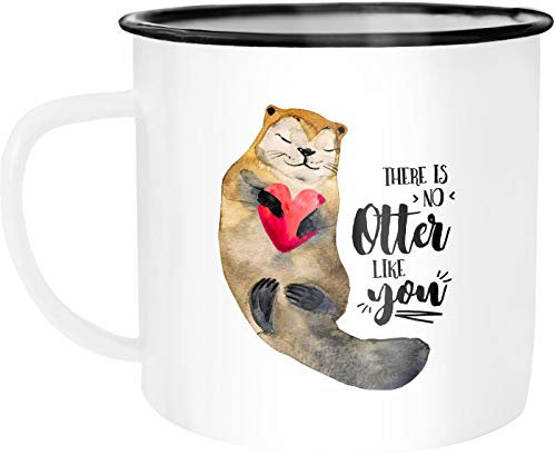 Moonworks Emaille Tasse Otter There is noch Otter like you Wortspiel Spruch Liebe Geschenk Emaillebecher Kaffeetasse weiß-schwarz unisize