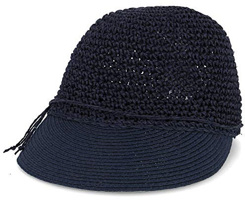 Seeberger Crochet Cap Damencap Sommercap Sonnencap Sonnenvisor Strohcap Strandcap One Size - Blau Gemustert