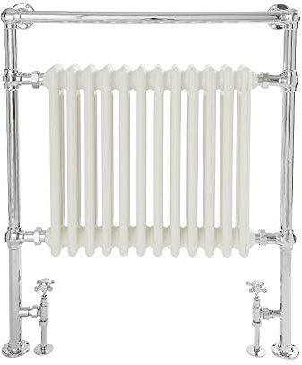 MILANO Chrome White Heated Towel Rail 930 x 790mm | Steel Construction. Generous Heat Output. Traditional Style. Cast Iron Insert Design. Central Heating Operation.