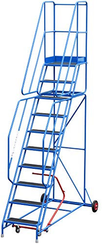 12 Tread Mobile Warehouse Steps | ANTI-SLIP STEP EN131-7 | 4m Portable Safety Ladder Stairs & Wheels – 3m Platform Height – Handrail & Guardrail Safe Picking – STRONG STEEL FRAME Easy Movement