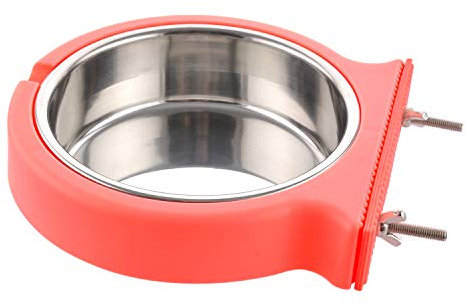MOACC Crate Dog Bowl, Removable Stainless Steel Hanging Pet Cage Bowl Food & Water Feeder Coop Cup for Cat, Puppy, Birds, Rats, Guinea Pigs, 800ml, Pink