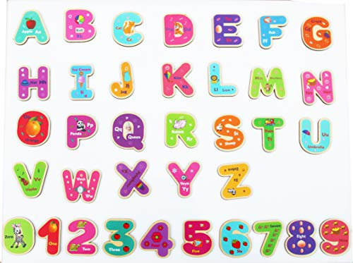 36 Pieces Wooden magnetic letters and numbers - fridge magnets for kids- alphabet letter and number magnets for children- ABC and Spelling Learning Toys