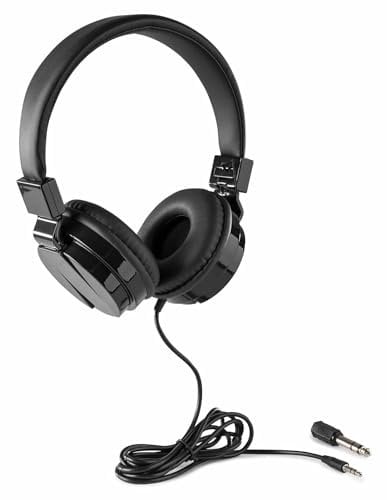 VONYX VH120 Beginner DJ Headphones - Folding On-Ear Closed Back Studio Monitoring Headset with Deep Bass, Padded Adjustable Headband & 3.5mm to 6.35mm Adapter for Mixing & Recording, Black