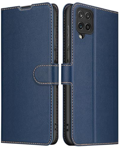 ELESNOW Hülle für Samsung Galaxy A12 / M12, Premium Leder Klappbar Schutzhülle Tasche Handyhülle mit [ Magnetisch, Kartenfach, Standfunktion ] für Samsung Galaxy A12 / M12 (Blau)