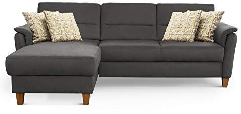 CAVADORE Schlafsofa Palera / L-Form Polstersofa mit Federkern, Schlaffunktion und Bettkasten / 244 x 89 x 163 / Mikrofaser, Grau