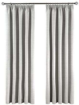 Sleepdown Textured Rib Weave Pencil Pleat Blackout Lined Curtains Thermal Insulated for Bedroom and Living Room, Grey, 2 Panels, 2 x 46 x 72