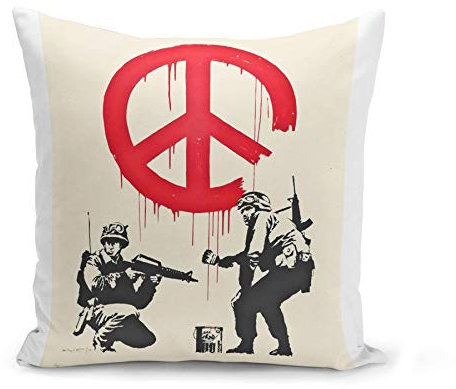 Fabulous Kissen Kissenbezug 40x40 cm Banksy Soldat Friedensschild Gemälde Street Art Graffiti