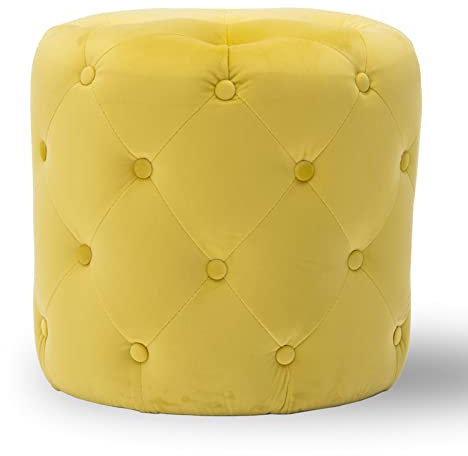 W&X Runder Getufteter Samt Sitzhocker,Moderner Massivholzrahmen Sitzpuff Für Wohnzimmer Hosting Room Schlafzimmer,Gepolstert Bequem Sitzpouf-Gelb 45x45x41cm(18x18x16inch)