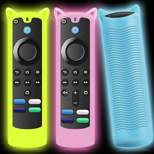 WEVOVE 3 Packungen Fire Stick Fernbedienung Abdeckung leuchtet im Dunkeln, Fire Stick Cover für Alexa Voice Remote 4K/4K Max/Lite (3. Generation) 2021 Release, rutschfeste Schutzhülle mit Umhängeband