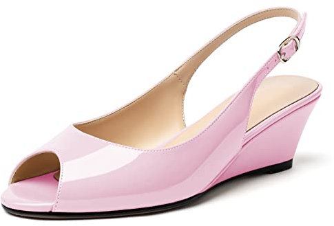 Elashe Damen Pumps Keilabsatz Slingback Elegante Partyschuhe Rosa EU39