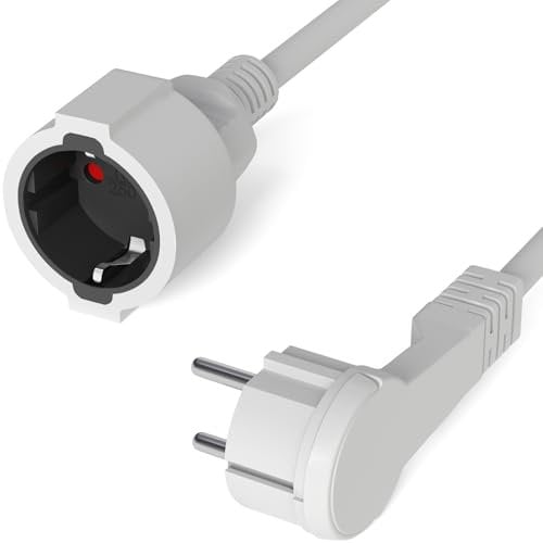 hb-digital 2m Verlängerungskabel mit Flachstecker Stromkabel Schutzkontakt Strom Kabel Verlängerung max. 3500W - Weiss