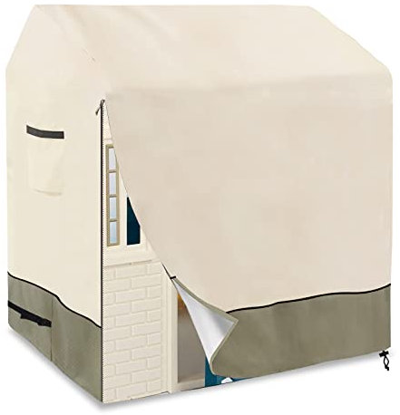 LSongSKY Outdoor Kids' Playhouse Cover, Waterproof, Fits Up to 45 L x 40 W x 52 H, Protects from Rain, Snow, Dirt & Hail, White&Grayish Green, 600D Oxford